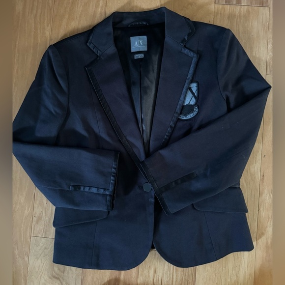 Armani Exchange Academia Collegiate School Crest Patch 3/4 Sleeve Blazer Jacket - Picture 4 of 13